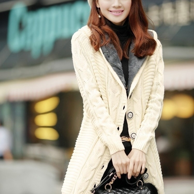 Cashmere thick warm hooded coat clearance