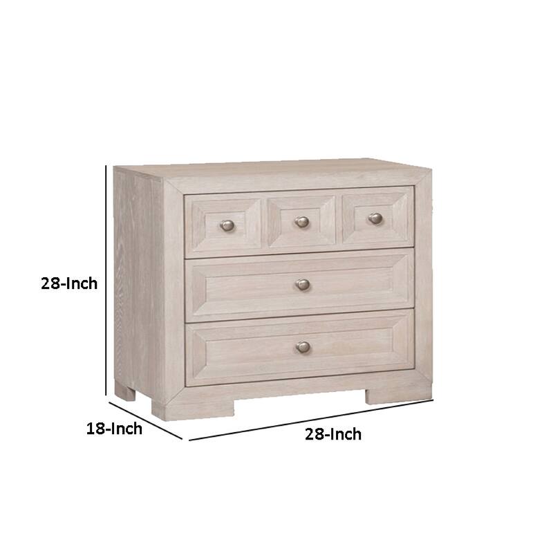 Kizie Nightstand, USB, 3 Drawers, Bronze, Beige Solid Wood, 28 Inch