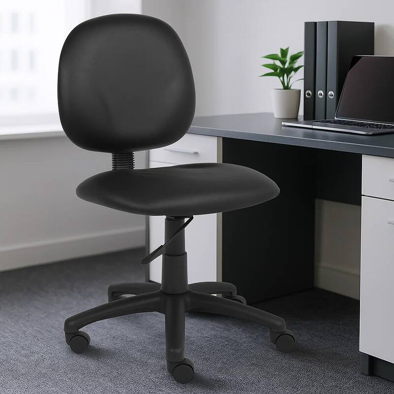 Nate Swivel Task Chair with Contour Back, Caster Wheels, Black Vinyl