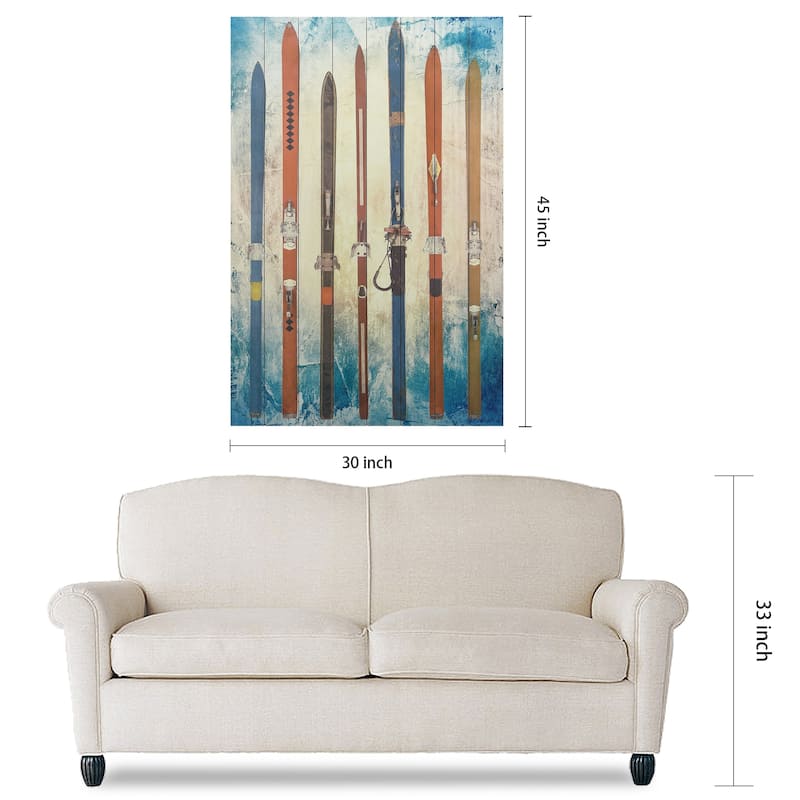 Colorful Retro Skis Wall Art Printed on Solid Fir Wood Planks