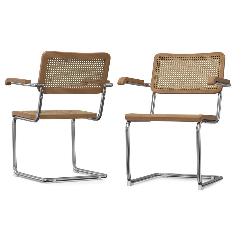 Simpli Home Madalyn Mid Century Modern Dining Arm Chair (Set of 2) in Natural Rattan - 23.1" D x 19.1" W x 31.7" H