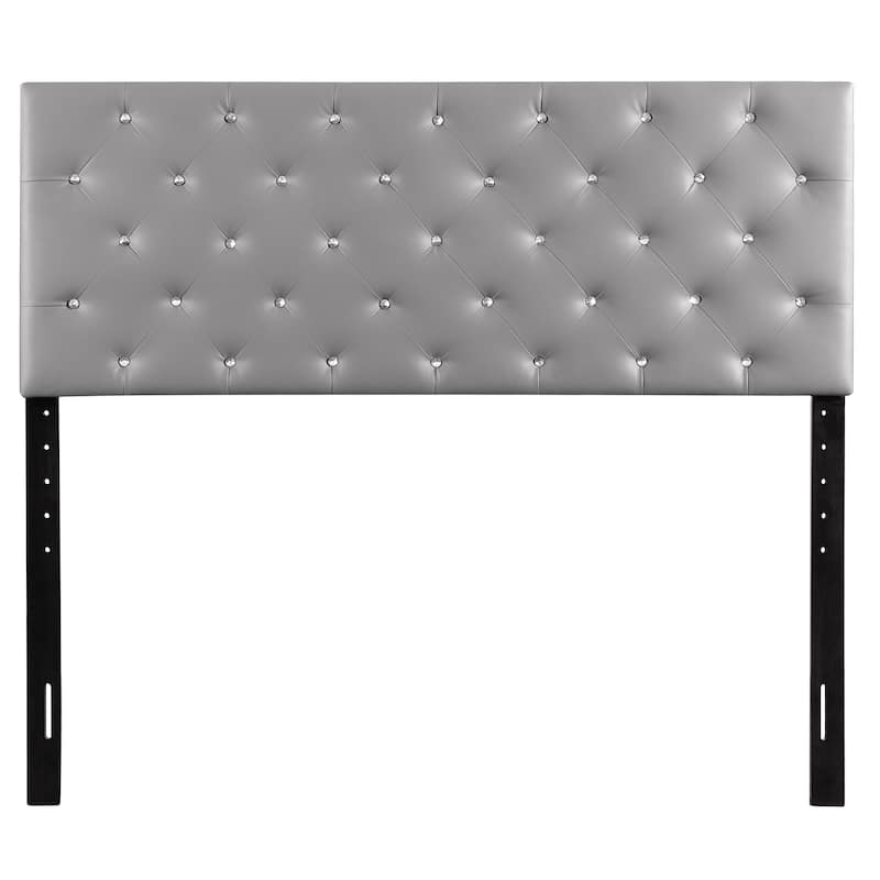 Queen Bed Headboard in Light Grey with Adjustable Height and Faux Leather Cover