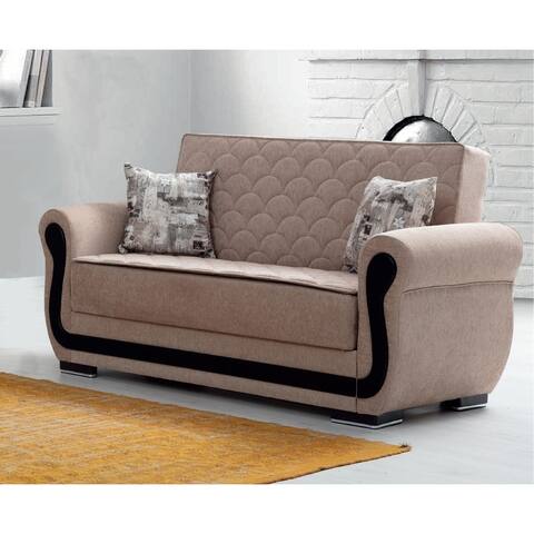 Avalon Beige Fabric Upholstered Convertible Loveseat with Storage