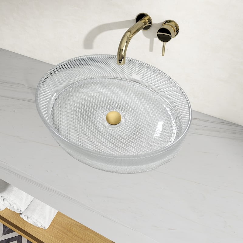 CastelloUSA Decorative 20" Oval Crystal Rectangle Glass Sink