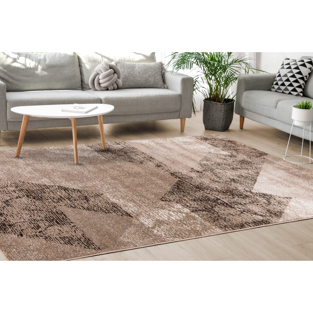 May Collection - Brown/Taupe Distressed Geometric Rug