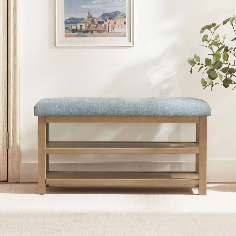 HUIMO Multi-Functional Solid Wood Bench with Storage Shelves 46in/39in/31in