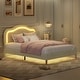 preview thumbnail 2 of 8, Queen Size Velvet Upholstered Smart LED Bed with Adjustable Height Headboard