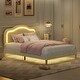 preview thumbnail 1 of 8, Twin Size Velvet Upholstered Smart LED Bed Frame with Adjustable Height Headboard, No Box Spring Needed, Easy Assembly, Beige Beige