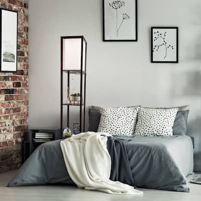 Lavish Home LED Floor Lamp with 3 Shelves, Brown