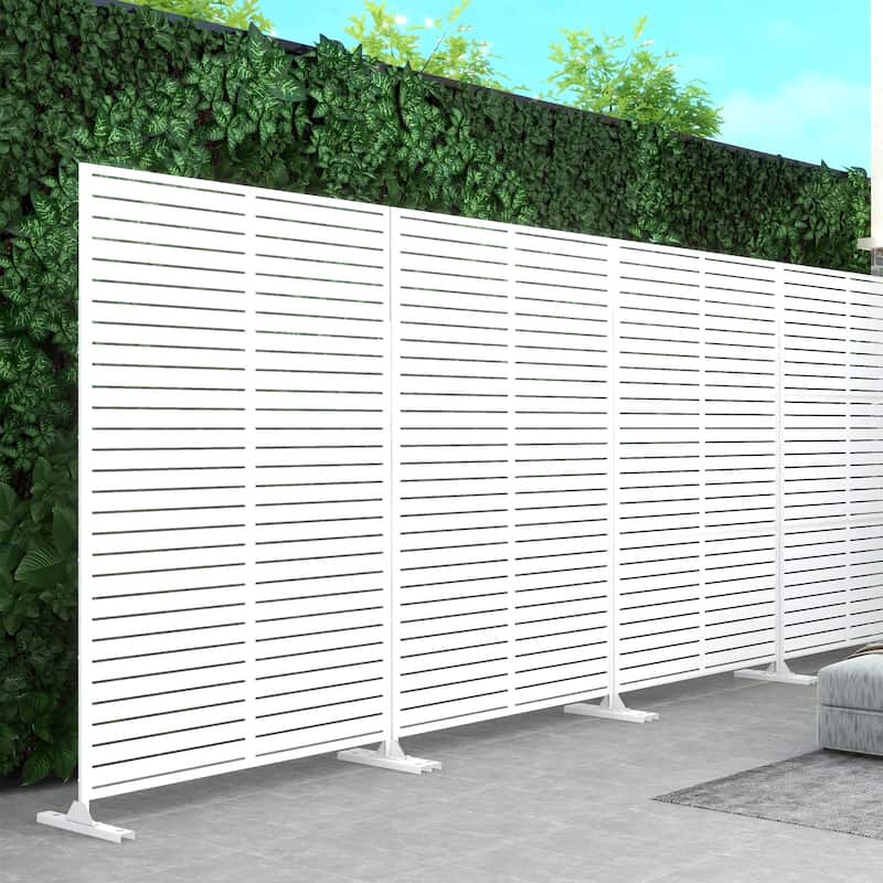 Metal Privacy Screen Wall Decoration Free Standing-6.3 ft. H X 4 ft. W - Louvered - White