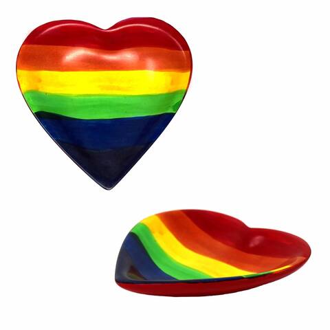 Rainbow Soapstone Heart Trinket Bowls, Set of 2