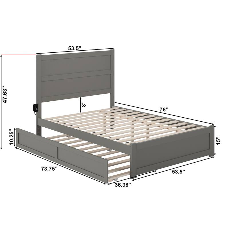 NoHo Full Bed with Footboard and Twin Trundle in Grey