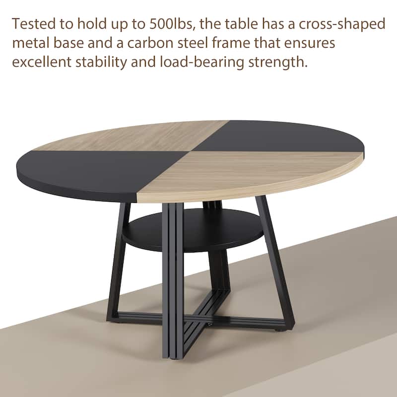 Round Dining Table for 4-6, 42" Farmhouse Kitchen Table
