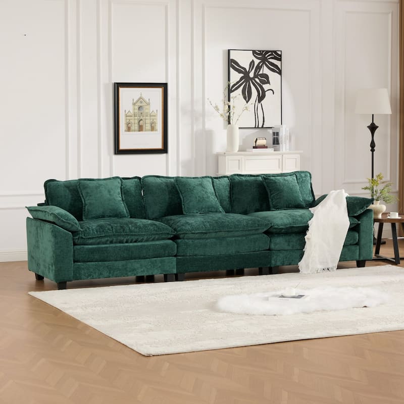 Modular Deep Seat Sectional Sofa 3 Seater Chenille Upholstered Couch