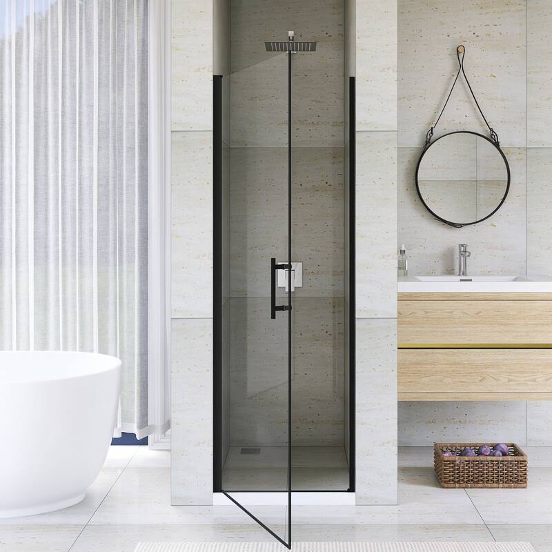 Pivot Semi-Frameless Shower Door in Matte Black Finish