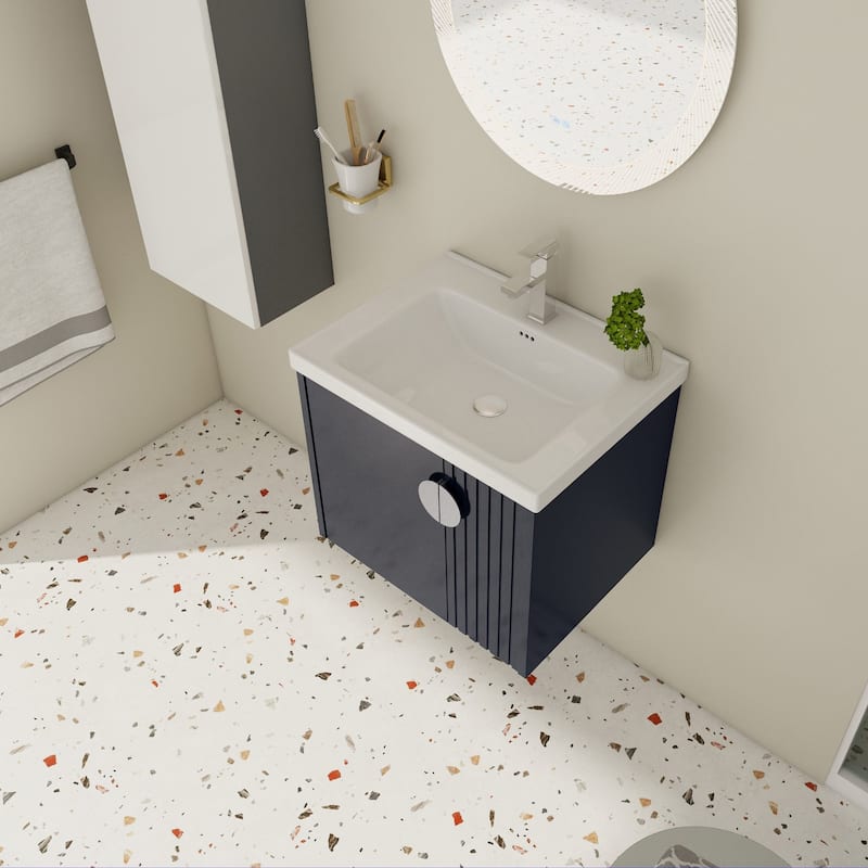 24 inch Wall Mounted Bathroom Vanity Set with Integrated Ceramic Sink