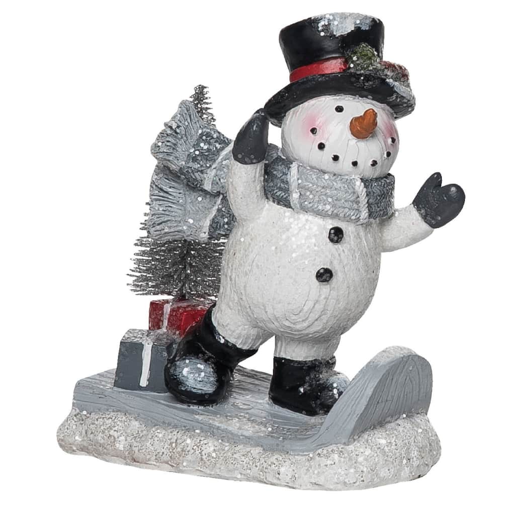 Transpac Resin 5.5 in. Multicolored Christmas Sledding Snowman Figurine