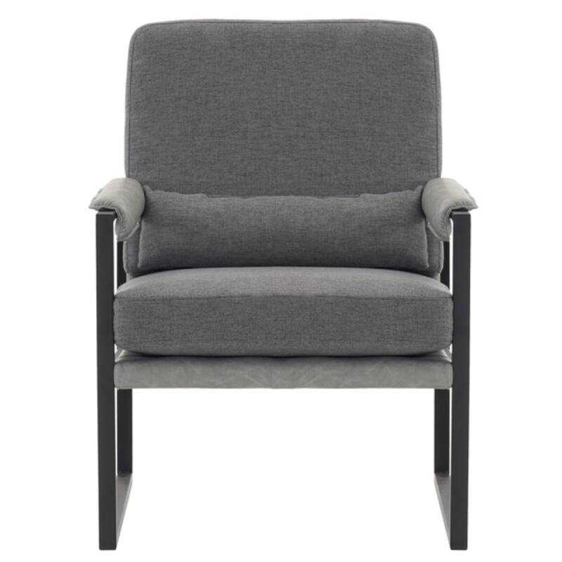 Single Iron Frame Chair Soft Bag Armrest Frame Honeycomb Leather Indoor Leisure Chair - 24.8 x 31.5 x 35.04