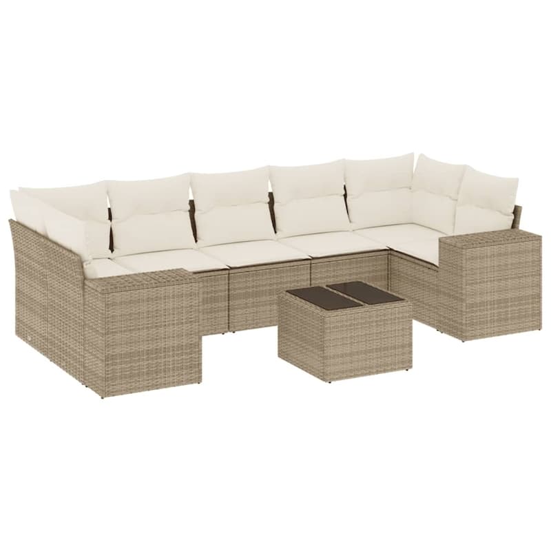 vidaXL Patio Sofa Set with Cushions Outdoor Furniture 8 Piece Poly Rattan - 24.4 x 24.4 x 27.2
