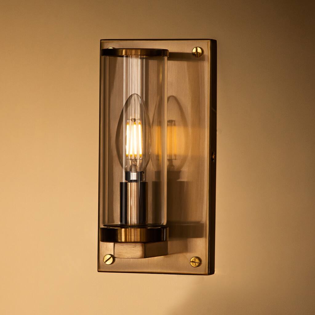 1 Light Modern Brass Cylinder Wall Sconce with Clear Glass Shade - 4.1''