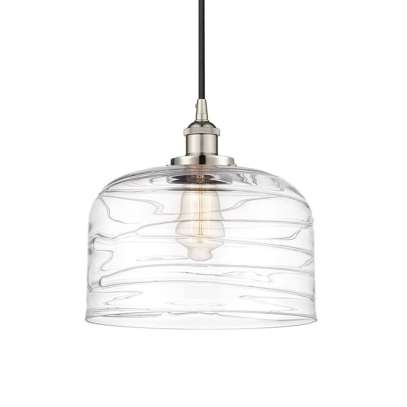 Innovations Lighting 616-1PH-12-12-L Bell Pendant Bell 12" Wide - Polished Nickel / Clear Deco Swirl