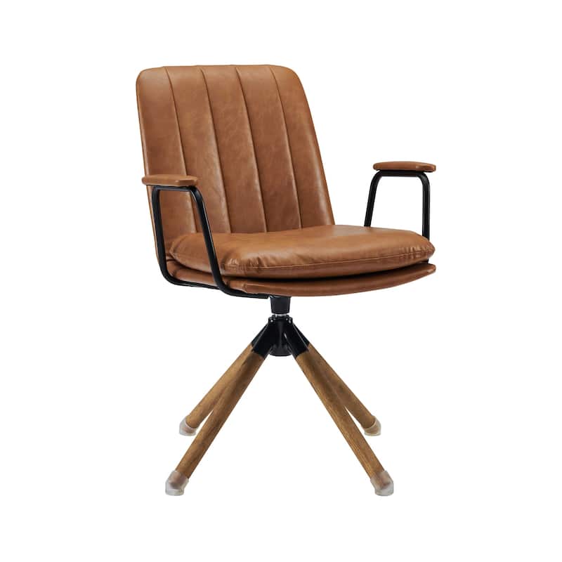 HomeRoots 23" Brown Faux Leather Swivel Arm Chair - 23.3
