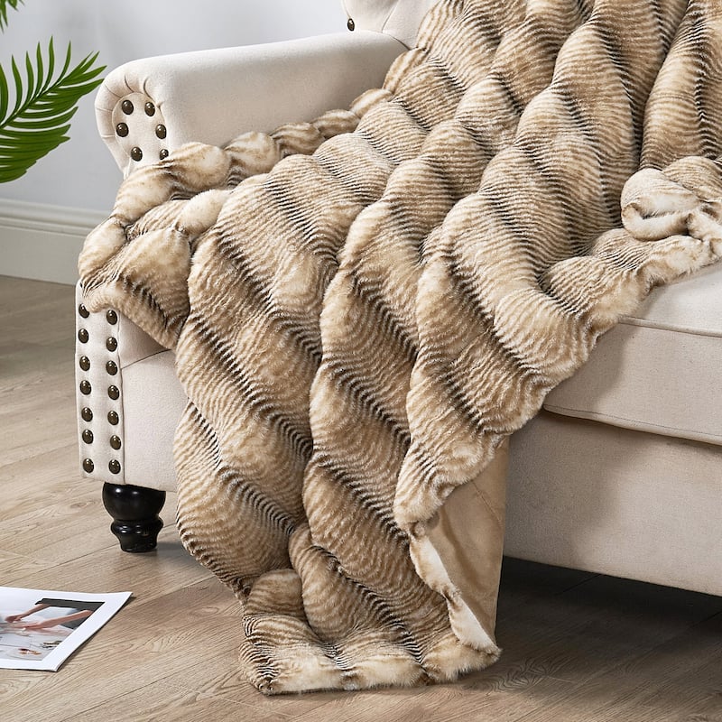 Thick StripeRabbit FauxFur Throw Fuzzy Soft Plush Blanket for Sofa