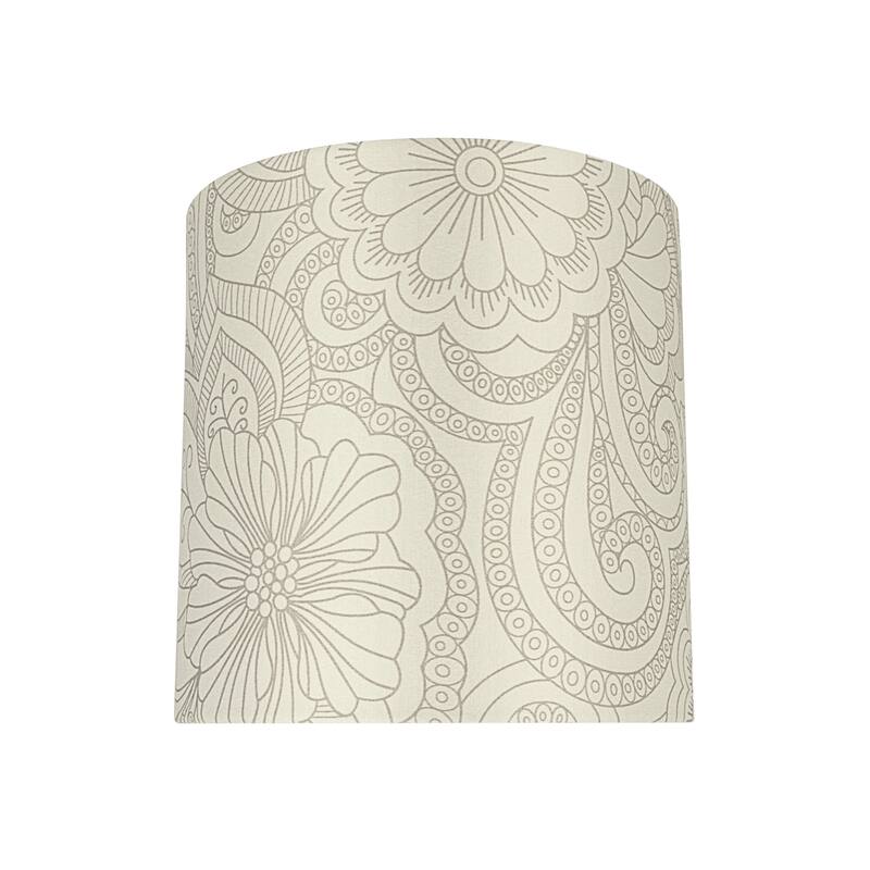 Aspen Creative Drum/Cylinder UNO Lamp Shade, White & Grey 10"x10"x10" - WHITE & GREY