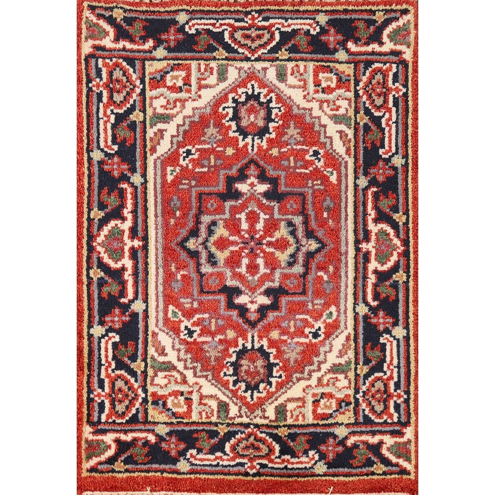 Hand Knotted Oriental 100% Wool Carpet Traditional Medallion Oranges & Rust Heriz (serapi) Area Rug - 3' 0'' X 2' 0''