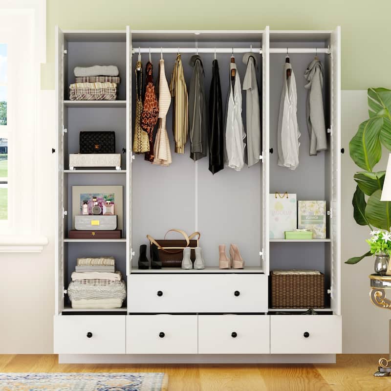 Wardrobe Armoire Closet 59"W Large Freestanding Wardrobe Cabinet White