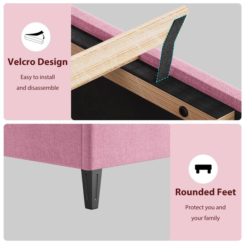 Upholstered Platform Bed Frame with Adjustable Headboard