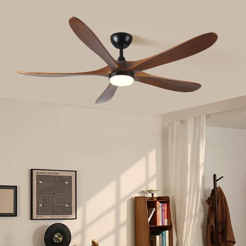 62 in. Solid Wood with Remote Control with Light, DC Motor Indoor/Outdoor 5-Blade Ceiling Fan for Patios, Bedrooms&Farmhouses