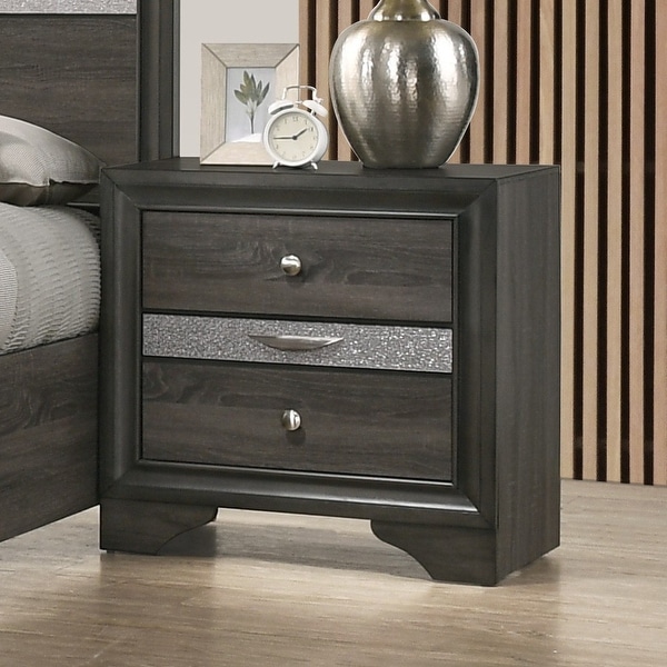 Contemporary Nightstand with 3 Drawers Chrome Finish
