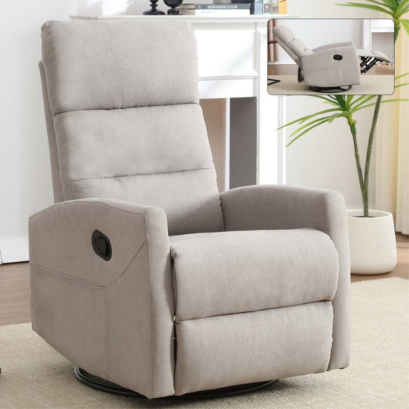 Roomfitters Swivel Rocker Recliner Chair Manual 360 Degree Glider Lounge Sofa Padded Fabric Armchair for Living Room - Grey
