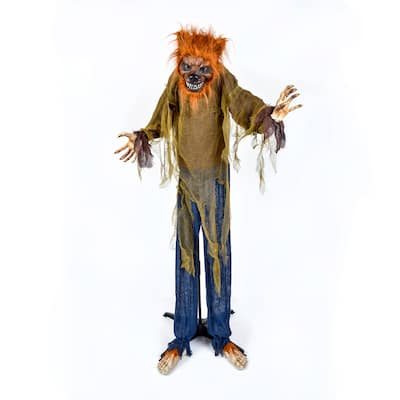 National Tree Company Halloween Pre Lit Animated Werewolf, Brown, Sound Activated, LED Lights, Battery Operated, 63 Inches