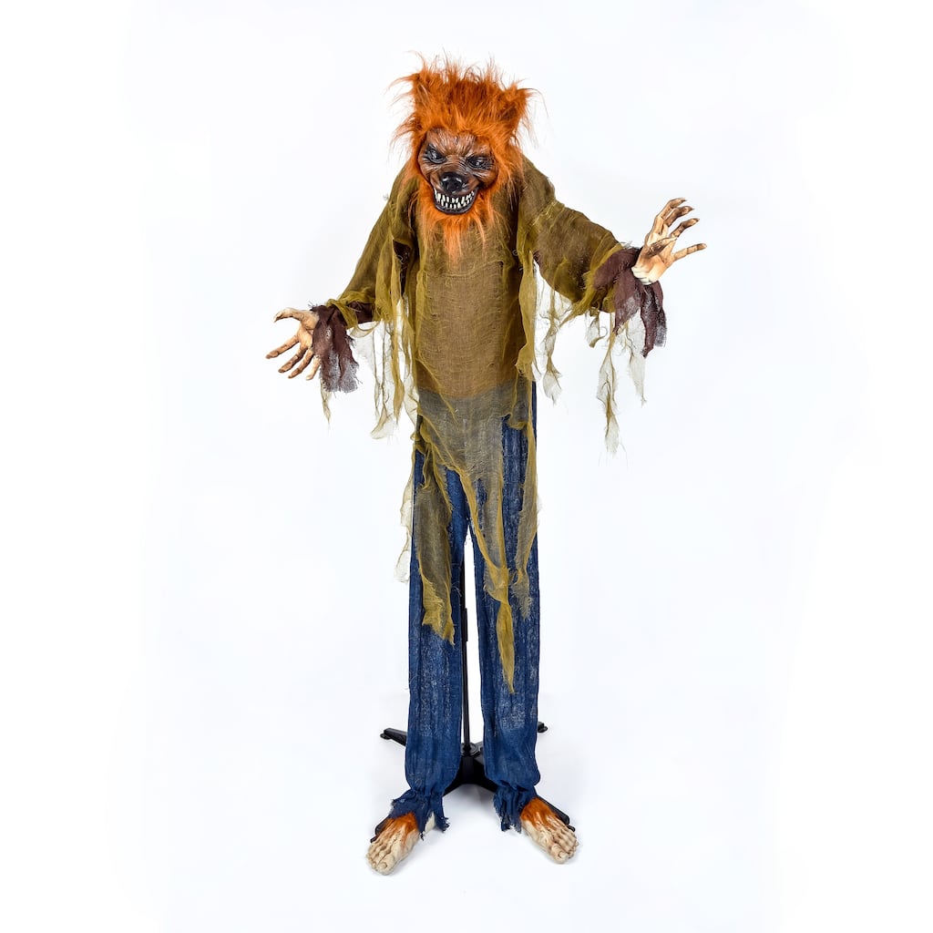 National Tree Company Halloween Pre Lit Animated Werewolf, Brown, Sound Activated, LED Lights, Battery Operated, 63 Inches