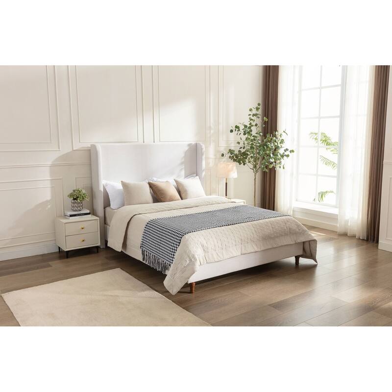 Elegant Upholstered Bed with Wingbacks and No Box Spring for Relaxing
