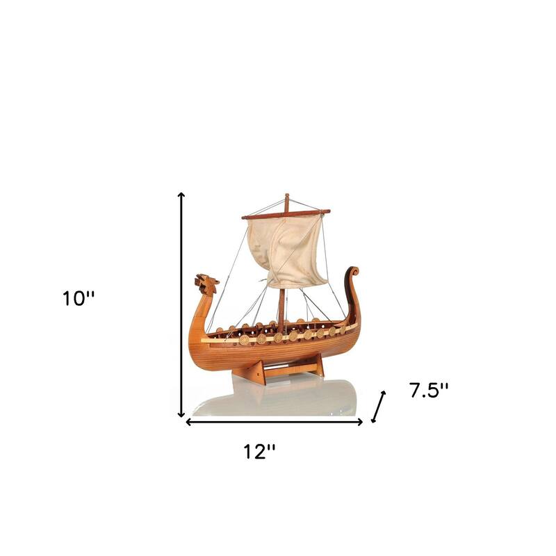 HomeRoots 10" Natural Solid Wood Hand Painted Decorative Boat - 12' X '10' X '7.5