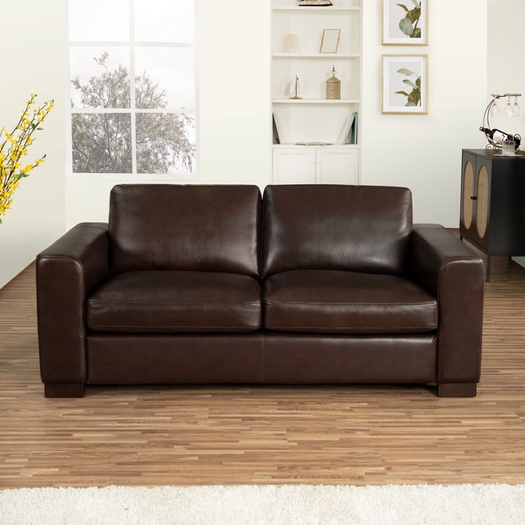 Genuine Leather Loveseat Sofa - Ultimate Comfort, Mid-Century Living Room Loveseat, Modern Small Couch with Sturdy Block Legs