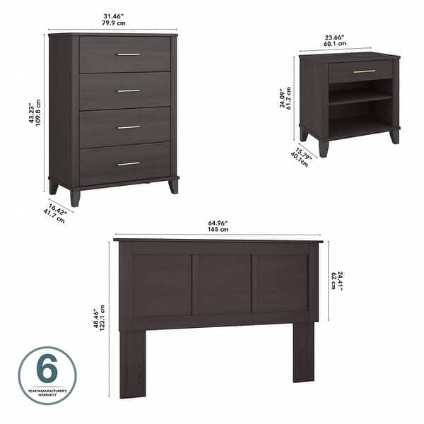 dimension image slide 4 of 5, Somerset Full/Queen Size Headboard Bedroom Set by Bush Furniture