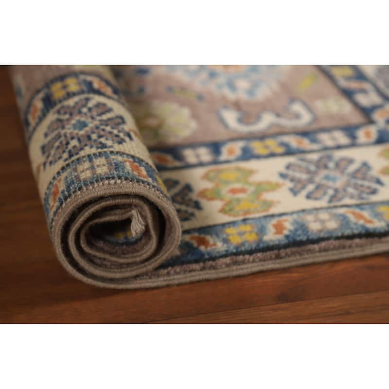 Traditional Kazak Oriental Rug Handmade Grey Wool Carpet - 2'0"x 3'0" - 2'0"x 3'0" - Grey