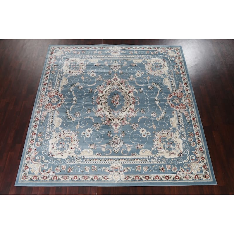 Light Blue Floral Medallion Transitional Turkish Rug Oriental Carpet