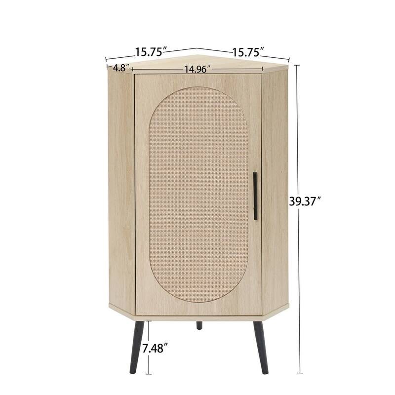 Corner Cabinet,Rattan Door,Freestanding Corner Tables For Small Spaces
