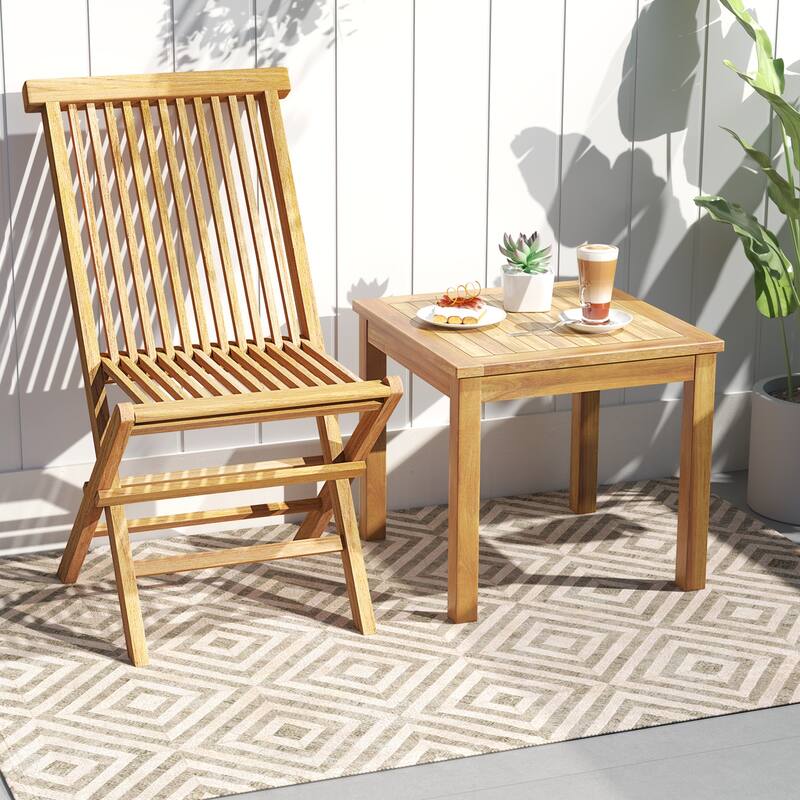 Gymax Outdoor Square Teak Wood End Table Coffee Table for Porch Deck