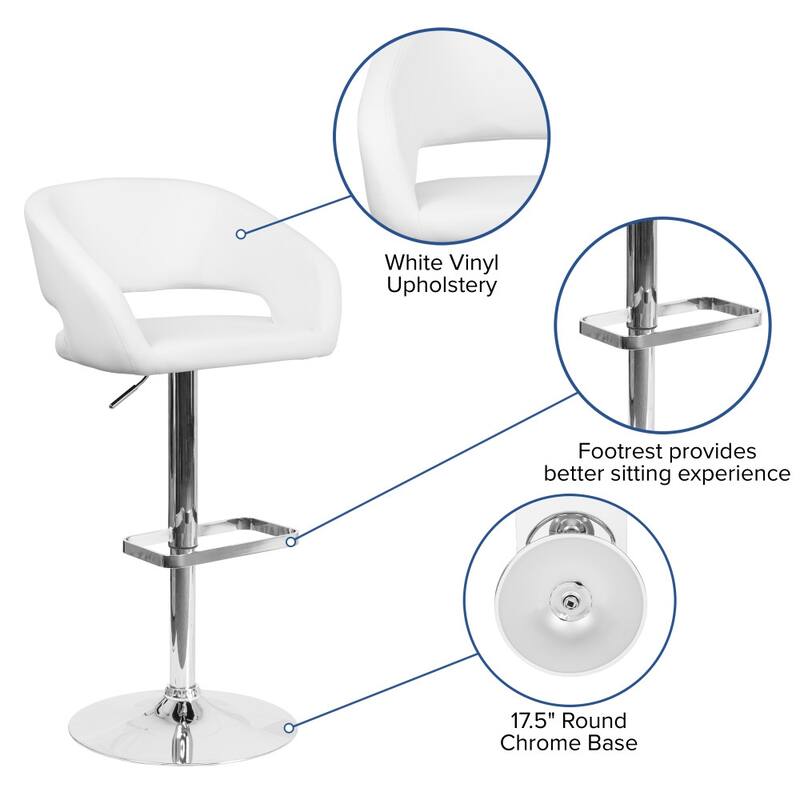 Modern Upholstered Adjustable-Height Barstool with Rounded Back