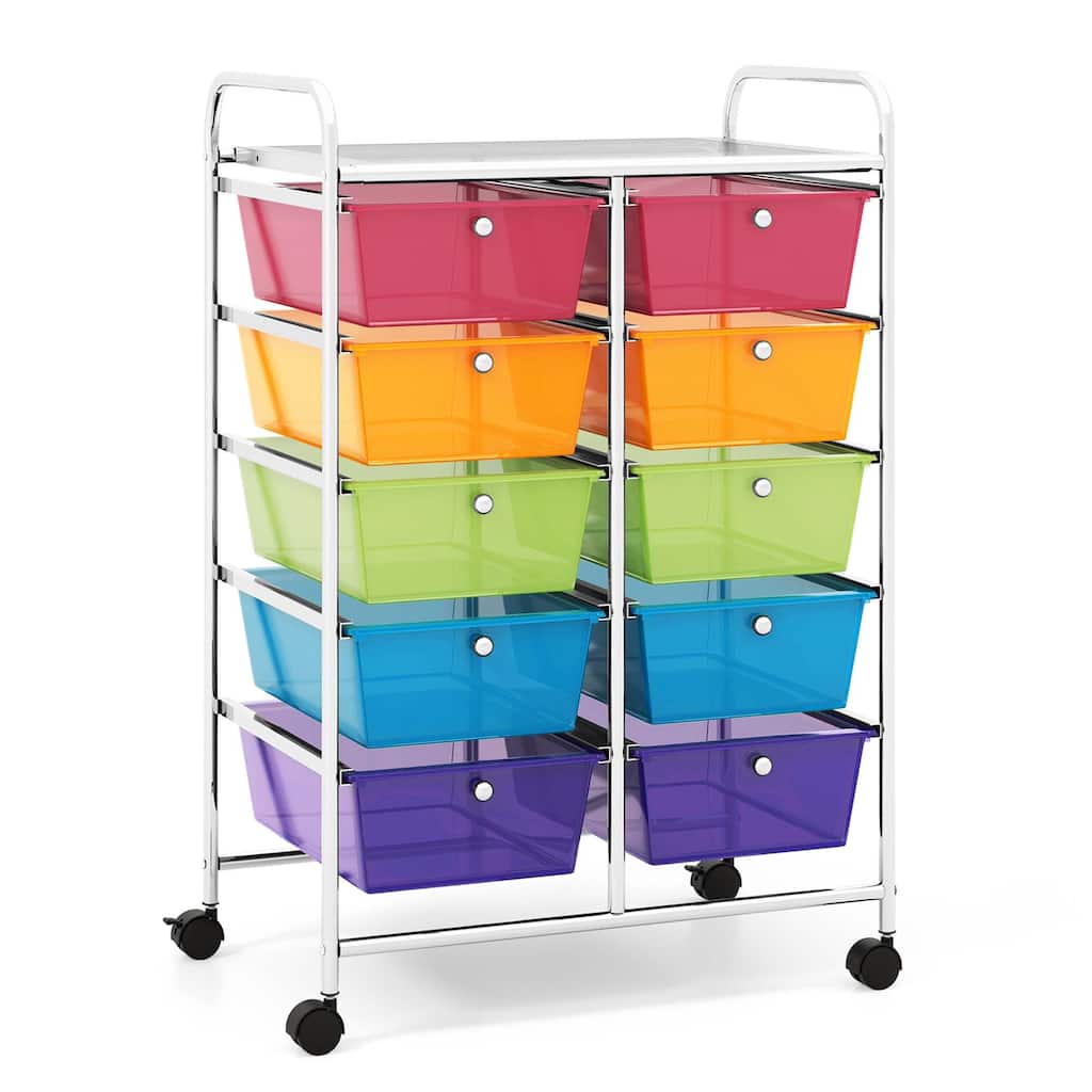 Costway 10-Drawer Storage Cart Utility Rolling Trolley Kitchen Office