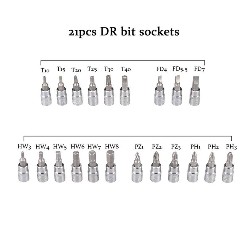 46pcs 1/4-inch Combination Drive Socket Bit Ratchet Socket Wrenches