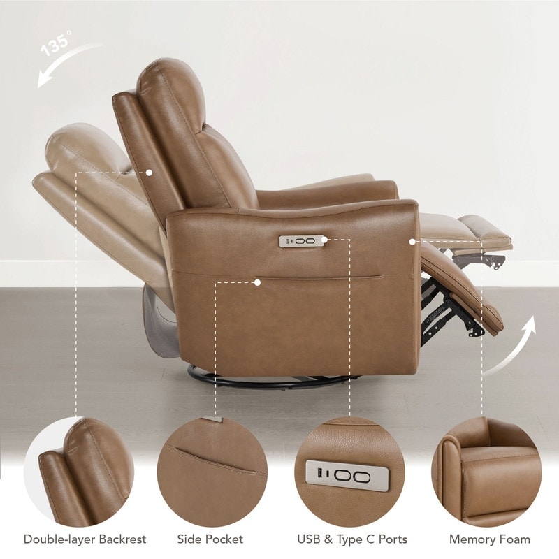 Spruce & Spring Farley Power Swivel Genuine Leather Recliner Chair