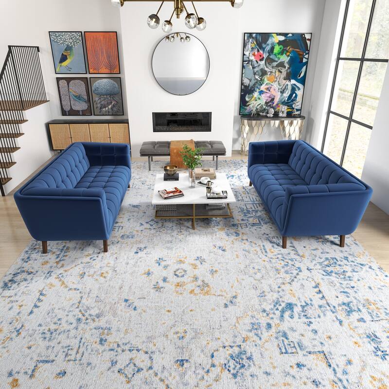 Kartal Mid Century Velvet Sofa Set in - Blue
