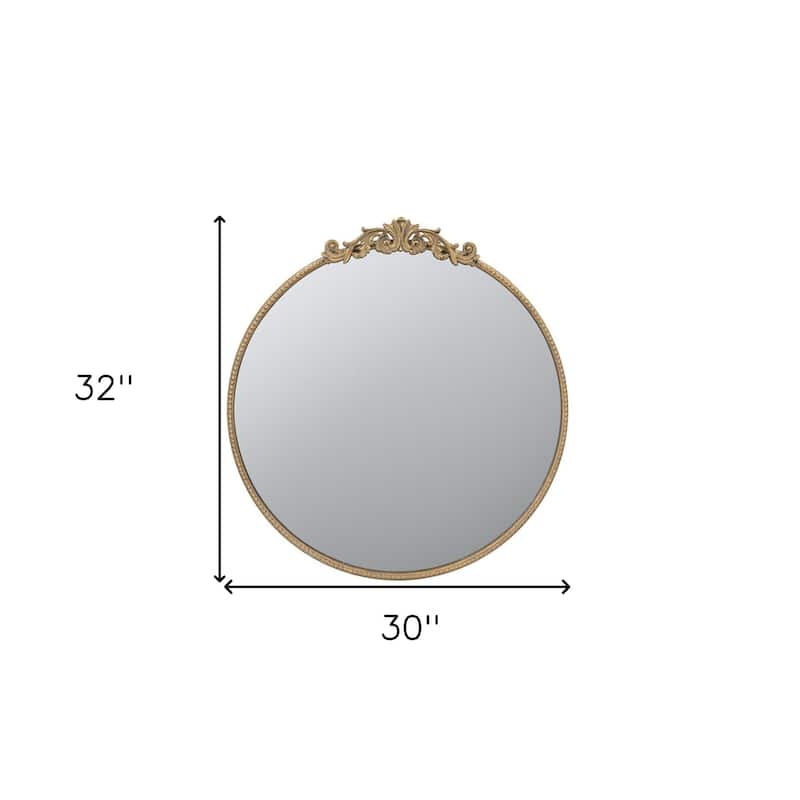 HomeRoots 32" Gold Crowned Top Iron Framed Accent Mirror - 30' X '32' X '1.5